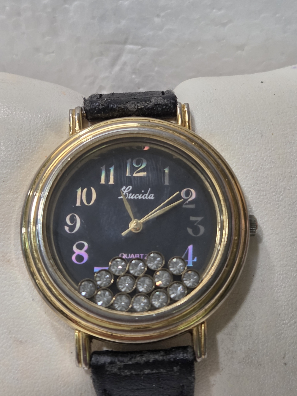 Gold-Tone Black Dial Crystal Accent Women's Watch